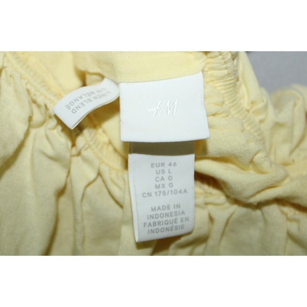 H&M Off-The-Shoulder Mini Dress Ruffle Collar Puff Sleeves Size Large Yellow - Picture 3 of 13